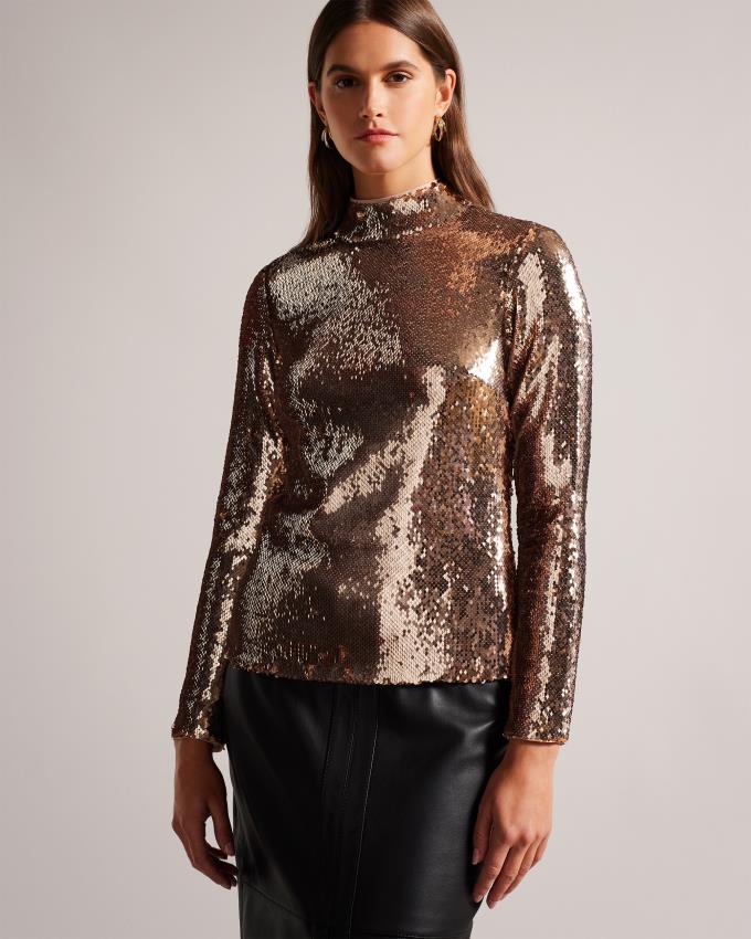 Hauts Ted Baker Long Sleeve Sequin Rose Femme | XYE-77656374